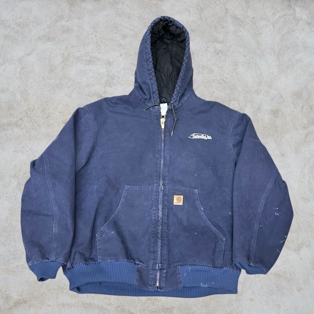 Carhartt Jacket Men XL Navy Blue Hooded Active Workwear Duck Canvas J130 MDT VTG